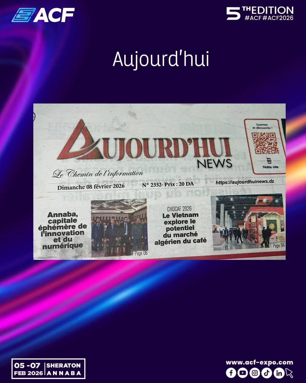Aujourd'hui : Une : Annaba, capitale éphémère de l'innovation et du numérique